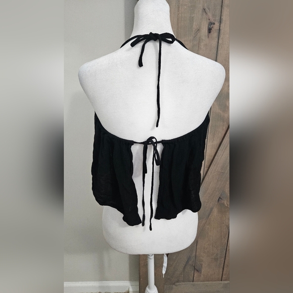 TOBI Veld Crepe Halter Tie Backless Flowy Boho Top In Black. Size Medium - Picture 10 of 12